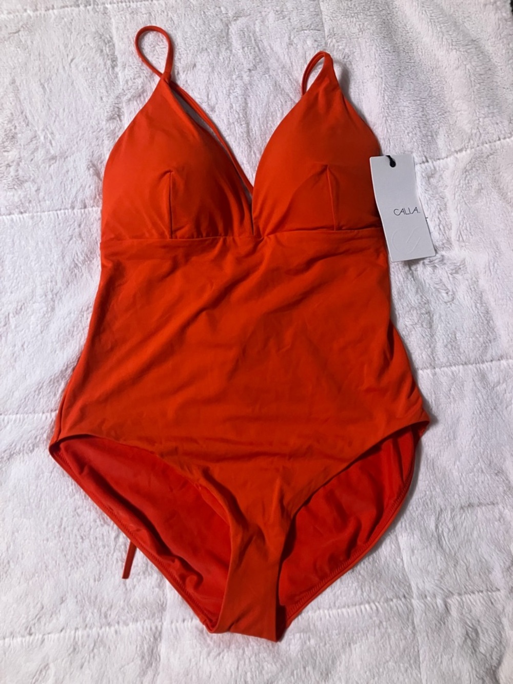 CALIA by Carrie Underwood Solid Orange V-Neck One-Piece Swimsuit (S3-08)